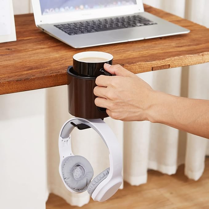 GUNKING Luxury 2-in-1 Anti-Spill Cup Holder with Headphone Hanger (Brown) - Image 3