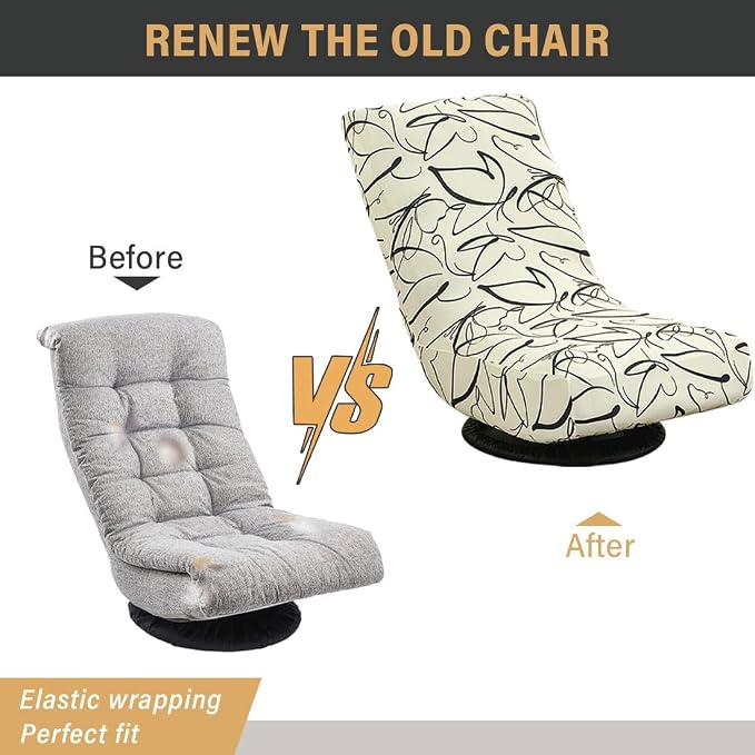 Swivel Reclining Folding Floor Gaming Chair Cover Printed Lazy Boy Chair Slipcover Lounge Folding Sofa Seat Covers for Teens and Adults, 09 - Image 6