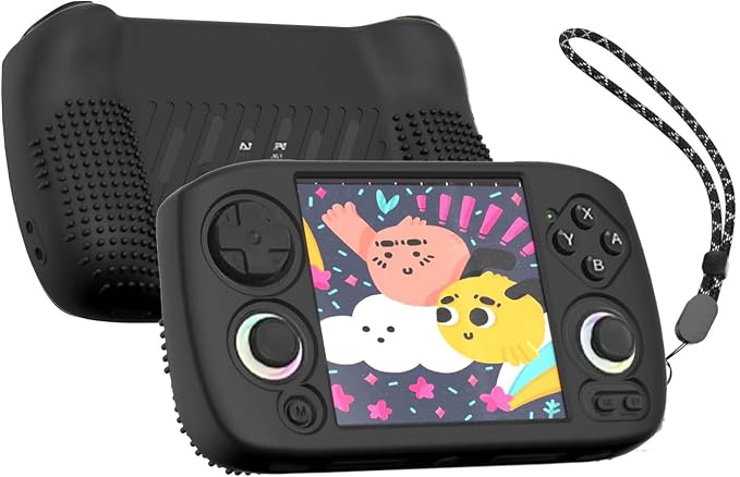 for Anbernic RG CubeXX Silicone Case, Soft Protective Cover Case for RG Cube XX, Drop & Scratch Resistant Washable for RGcubeXX Retro Handheld Game Console Accessories with Lanyard (Black) by FIOPAZ