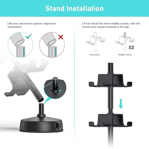 MANMUVIMO Headphone Controller Storage Holder for Desk 4 Tiers with Anti-Slip Stable Suction Cup, Controller Holder, Universal Gaming Desk Accessories for PS5/PS4/Xbox Series/Xbox One - Image 6