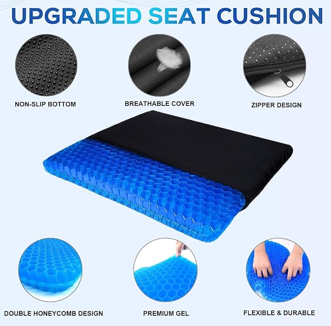 Gel Seat Cushion - 17x17 inch Extra Large Egg Seat Cushion Chair Pads with Non-Slip Cover for Sciatica & Back Pain - Office Chair Car Seat Cushion - Coccyx Cushion for Tailbone Pain - Image 4