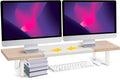 Across-Star Dual-Monitor-Stand-Riser-For-Desk Adjustable Length 32-40 Inch，Large Desktop Computer Monitor Riser For 2 Screens，Desk Shelf Organizer Riser Stand For Computer/Laptop/PC/Printer/TV Black by Acorss-Star