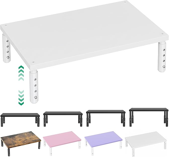 OPNICE Adjustable Monitor Stand Riser for Desk, Wood Computer & Laptop Stand, Desk Organizers and Accessories, Office Desk Accessories & Workspace Organizer for Home Office Supplies, White by OPNICE