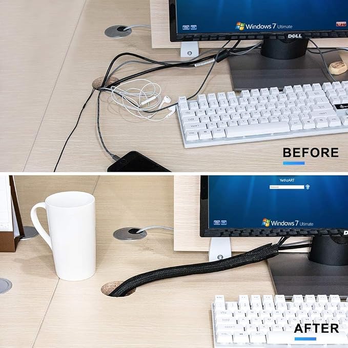 AGPTEK Cable Sleeve, 6.6ft - 2/3 inch Cable Management Cord Hider, Black - Image 7