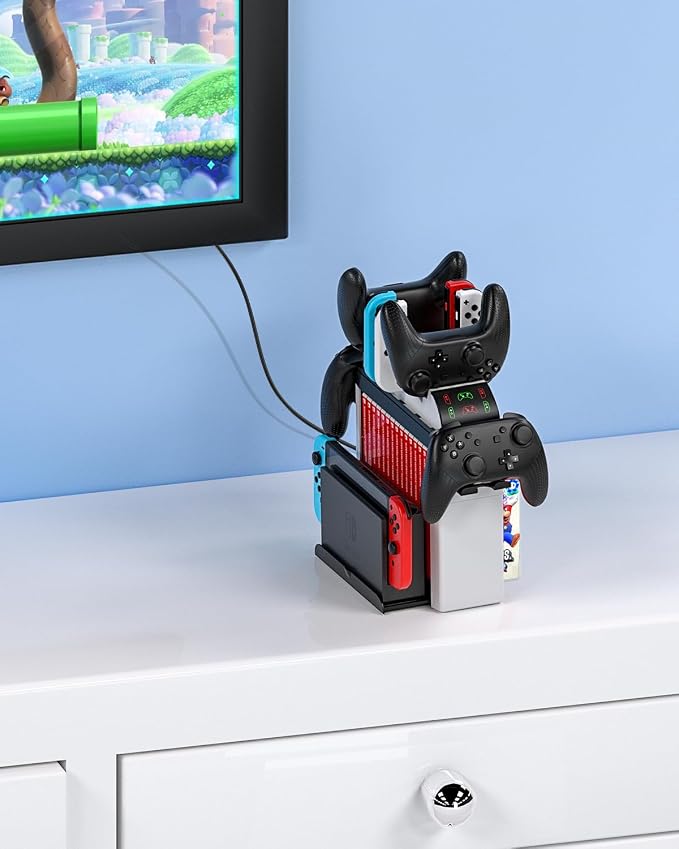 Switch Organizer Holder and Charging Dock for Nintendo Switch & Switch OLED Joy-Cons/Original Switch Pro Controller - Nargos Switch Game Storage Rack Stand Accessories kit - Image 8