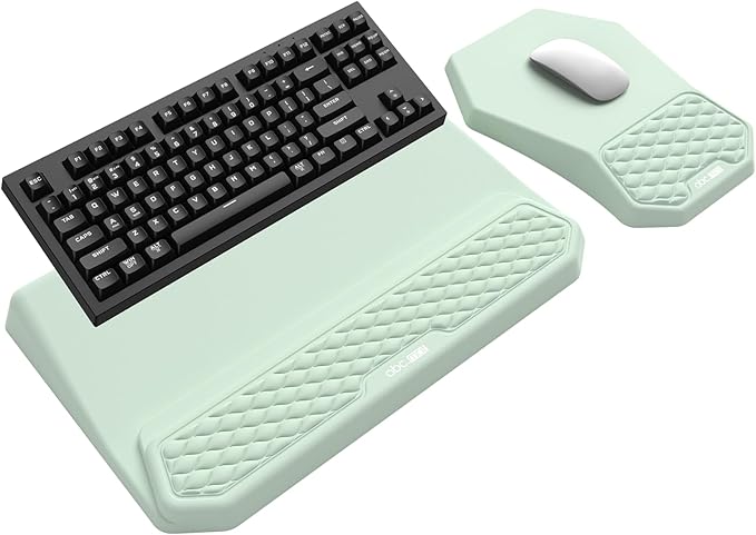 3-in-1 Ergonomic Keyboard Stand with Wrist Rest & Mouse Pad Set,Light Green | Comfy Keyboard Riser Holder Soft Mousepad with Massage Design, Memory Foam and Non-Slip PU Base for Pain Relief by abcmat