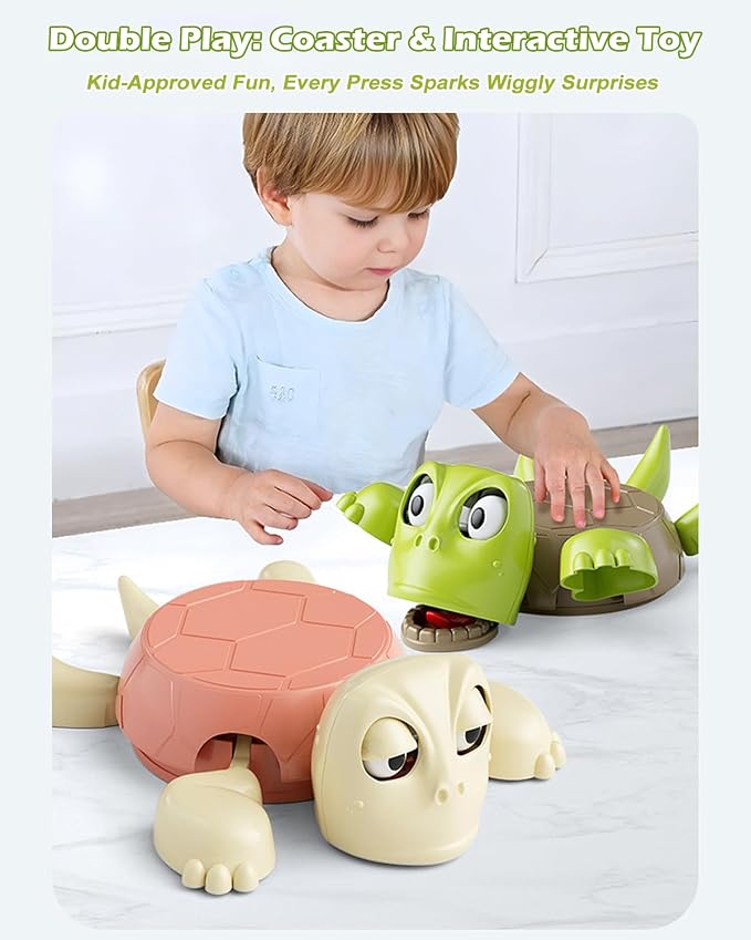 3D Printed Funny Turtle Coaster with Interactive Expression, Pink Holder - Image 3