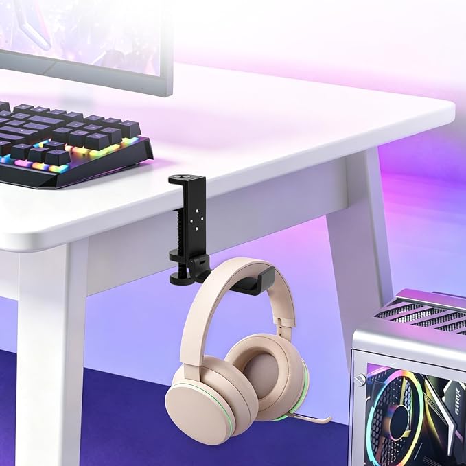 All Aluminum Foldable Headphone Holder for Desk, Headset Stand for Desk,Backpack Holder Hook for Desk,Table Bag Hook,Under Desk Clamp Hook for Gaming PC Accessories,Deep Black - Image 7