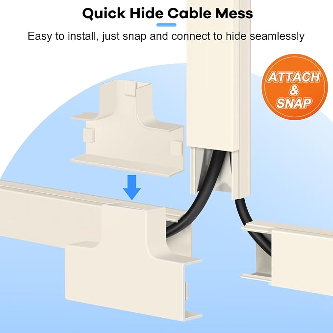 126in Cord Hider Kit, Wire Hiders for TV on Wall, Paintable Cable Management Kit, Wire Cover for Wall Mount TV, Hide Wires Along Wall, Beige Cord Cover Wall Wire Management, 8xL15.7in W0.95in H0.55in - Image 4