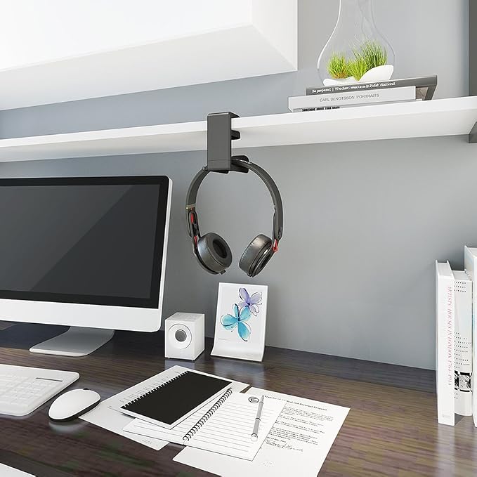 EURPMASK 2 Pack Rotating Headphone Stand,Adjustable Clamp-on Headset Holder | 360°Swivel,Headset Hanger Hook Under Desk,No Residue,Cable Organizer,Soft Rubber Pads,Keep Headphones Secure&Desk Tidy,Black - Image 2