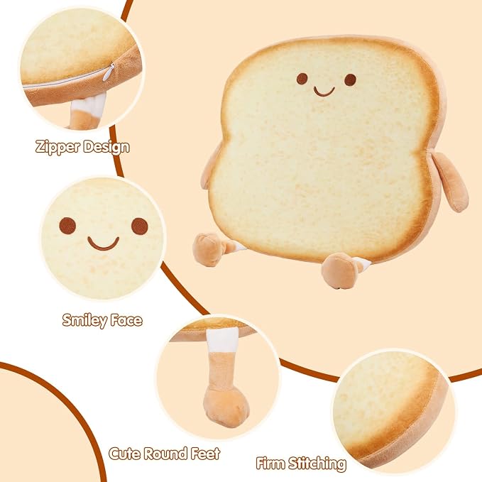 Toast Seat Cushion Memory Foam Chair Pad Removable Cover Food Plush - Image 4