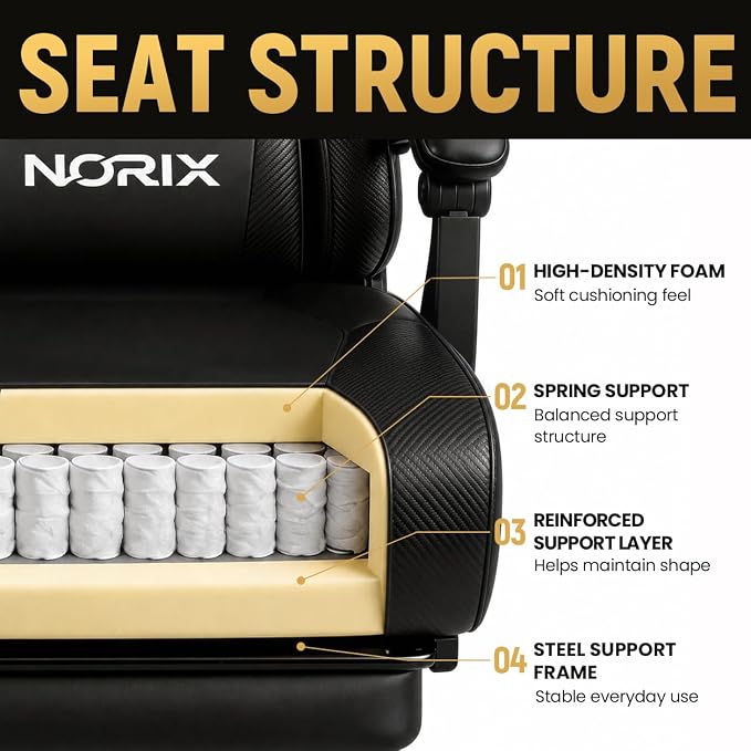 Video Gaming Chair for Adults with Footrest, Ergonomic Computer Chair,Black | 21-Inch Wide Seat, 330 lb Heavy Duty Load Capacity, Headrest, Adjustable Height, Reclining Backrest for Office or Gaming - Image 5