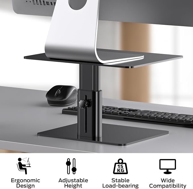 BoYata Monitor Stand, Adjustable Height Metal Desktop Riser, Black | Height-Adjustable Metal Riser with Open Storage Space Underneath for Monitors, Laptops, iMacs, PCs and TVs - Image 6