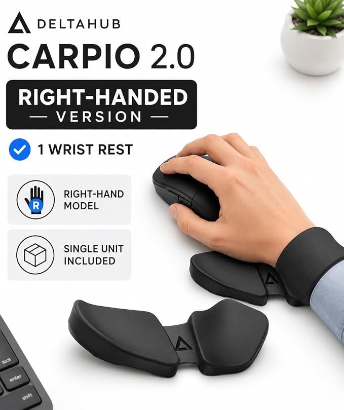 DELTAHUB Carpio 2.0 - Right-Handed Truly Ergonomic Wrist Rest for Mouse, Carpal Tunnel Support, Pain Relief, Anti-Fatigue, Easy Glide, Sleek, Office, Computer, Laptop, Gaming - Large, Black - Image 3