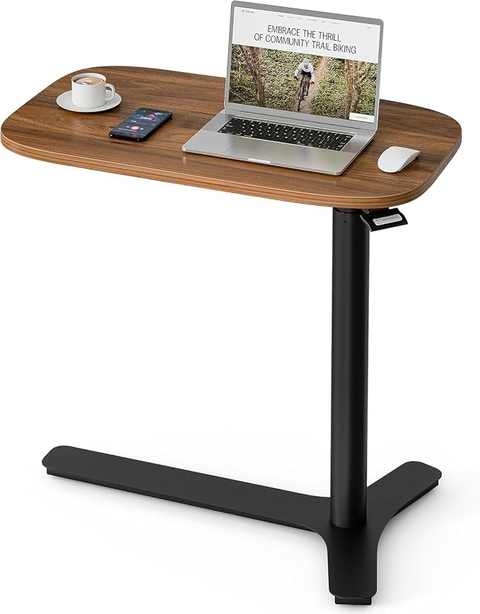 Muvai Overbed Bedside Table with Hidden Casters,30 Inches Adjustable Height Pneumatic Mobile Laptop Standing Desk, Rolling Computer Table for Home & Hospital Use ，Black Walnut 30" W x 17.7" D by Unknown