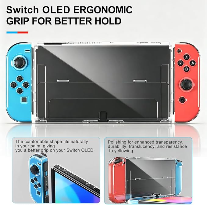 Accessories Bundle for Nintendo Switch 1/OLED, OUNFNOE 19-IN-1 Kits for Switch OLED Accessories, Carrying Case, Controller Charging Dock, Joy-Con Thumb Grips, Tempered Screen Protector, Steering Wheels for Mario Kart, Protective Console Cover - Image 8