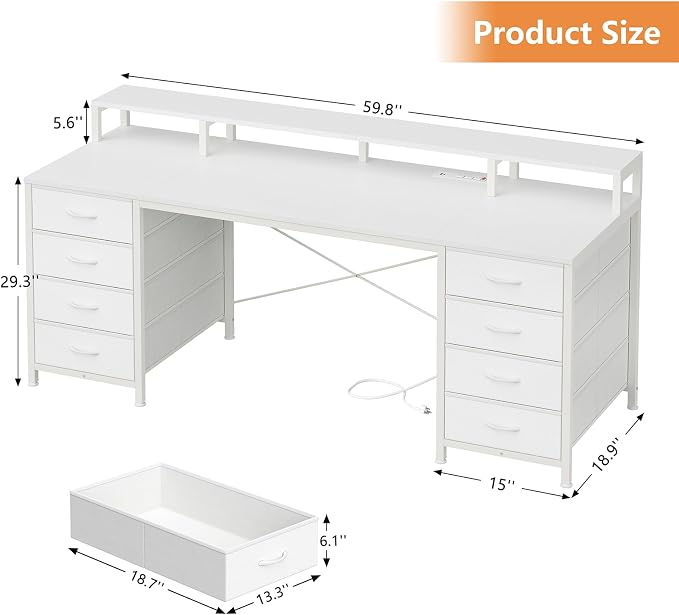 60" Computer Desk with 8 Drawers & Monitor Stand for Home Office, Bedroom - Image 2