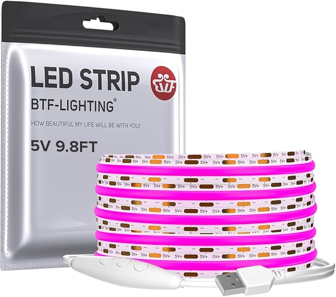 BTF-LIGHTING 5V USB COB LED Strip Lights 9.8FT Purple Color for TV by BTF-LIGHTING