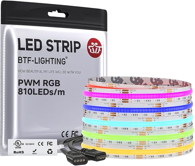 BTF-LIGHTING 16.4FT UL Listed RGB COB LED Strip DC12V Color Changing Light by BTF-LIGHTING