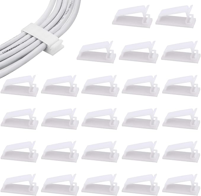 25packs Self Adhesive Cable Management Clips,64.5mm/2.54in White Durable Wire Organizers Cord Holder for TV, PC, Laptop, Ethernet, Desktop, Home, and Office by Clearhill