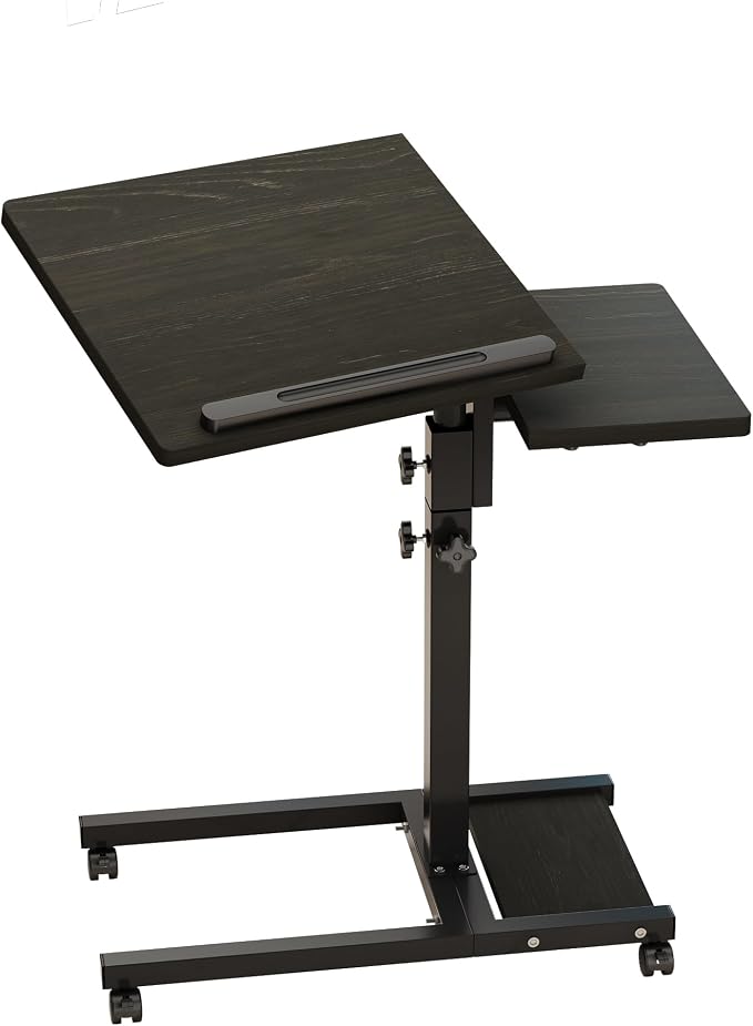 LINGMI Mobile Height Adjustable Laptop Desk with Mouse Pad, Portable Laptop Desk Rolling Tiltable Table with Small Side Table for Couch,Rolling Computer Stand - Image 9