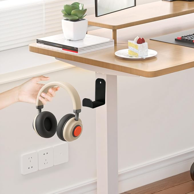 Headphone Stand, Adhesive Headphones Holder with Rubber Pad, Sticky Headset Hook for Desk or Wall, Headsets Hanger with Screws, Gaming Desk Accessories for All Headphone - Image 2