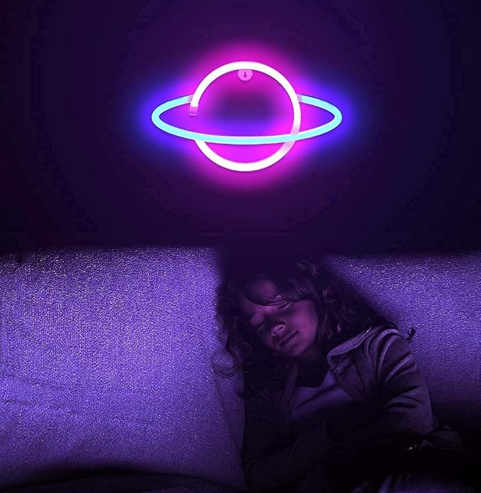 Lumoonosity Planet Neon Sign - USB Powered Saturn LED Light with On/Off Switch, Planet Led Sign for Wall Decor - Aesthetic Hanging Saturn Neon Light for Bedroom, Gaming Room - Image 5