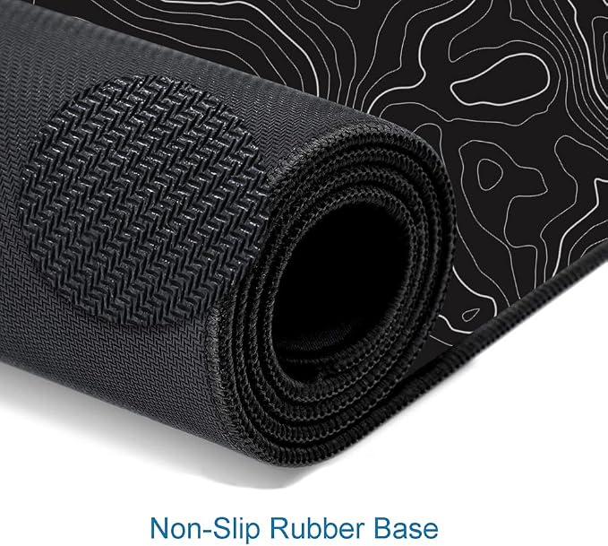Gaming Mouse Pad, Large Topographic Mouse Pads for Desk, Non-Slip Rubber Base Mousepad, Keyboard Mouse Mat, Desk Pad with Stitched Edges, 31.5x11.8inch, Black Geographic Lines - Image 5
