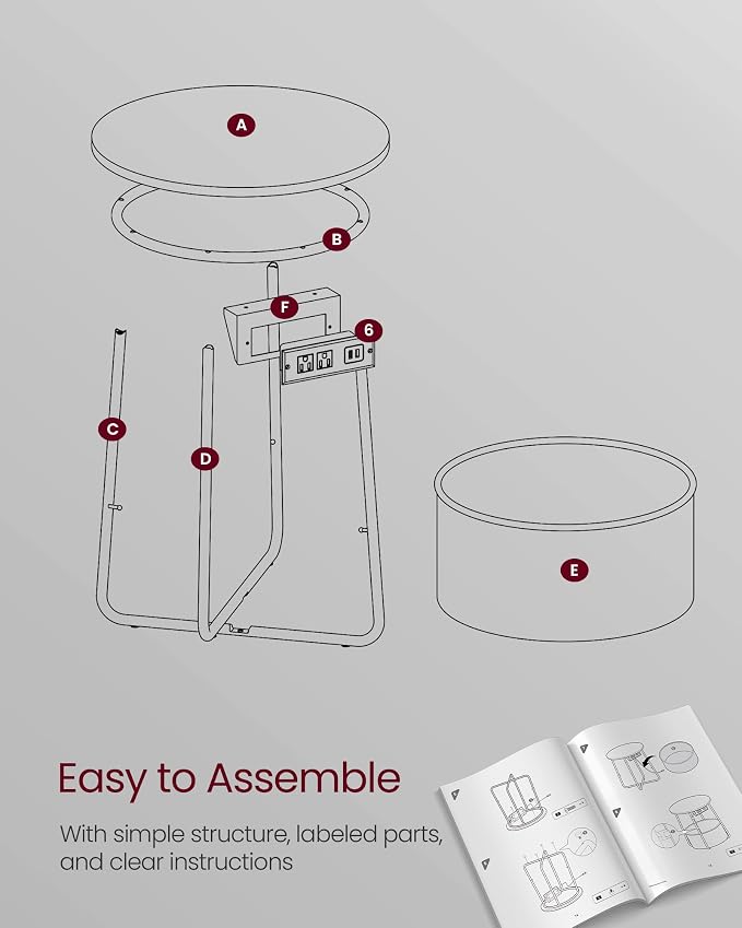 VASAGLE Side Table with Charging Station,Fabric Basket, Round End Table - Image 9