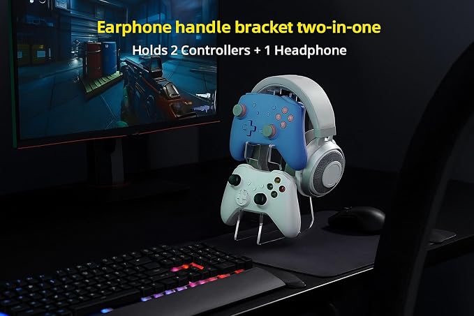Headphone Stand and Controller Stand-2-in-1 Headset Holder & Dual Gamepad Organizer for Desk, Universal Gaming Desk Accessories for PS5, Xbox Series X/S, Switch - Clear Acrylic - Image 7