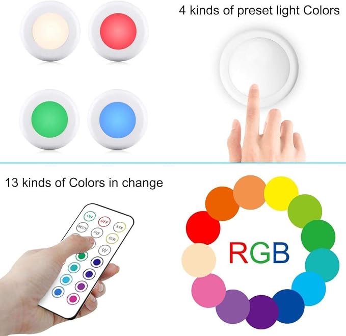 Cadrim Puck Lights, 13 Colors Changeable LED Puck Lightings, Battery Powered Dimmable Under Cabinet Lamps, Battery Operated lamp with 1 Remote Controls for Kitchen(3 Pack) - Image 5
