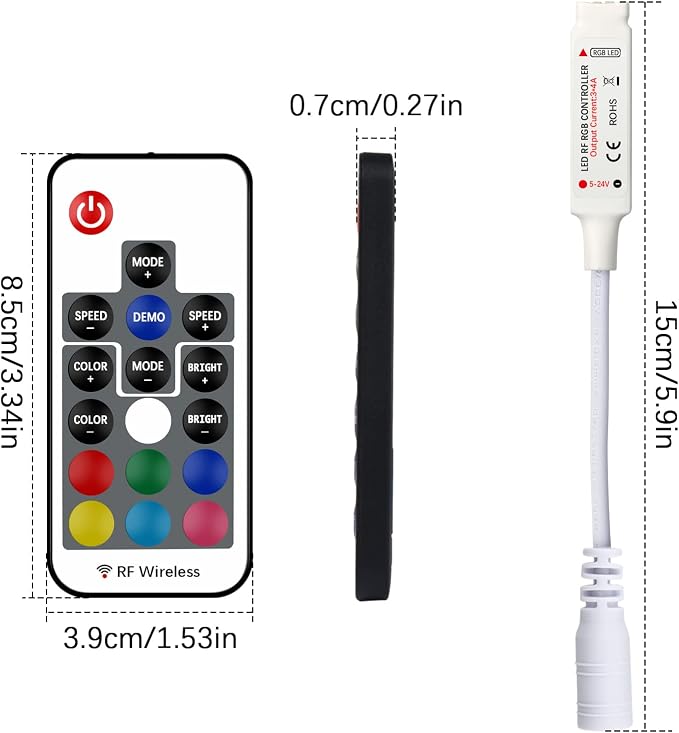 RF Wireless Remote LED Controller, 17-Key RGB LED Controller, DC 5V-24V - Image 3