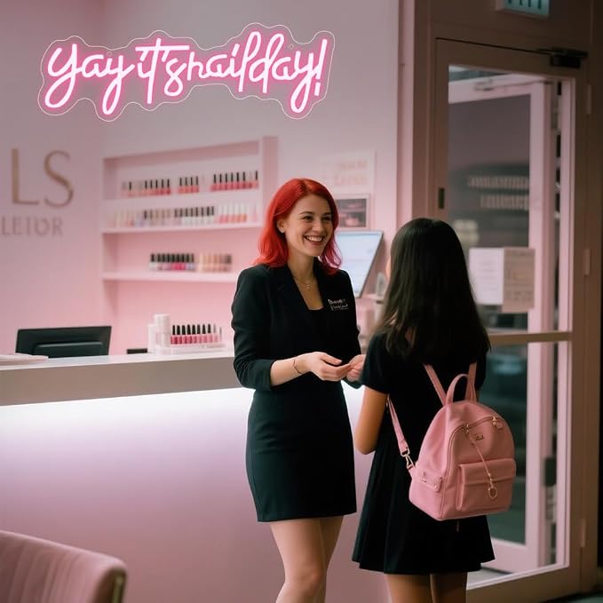 Yay It's Nail Day Neon Sign, LED Light Neon Sign for Business Nail Room Salon Decor Light Up Sign for Wall Beauty Room Nails Hair Bar Great Gifts for Nail Techs Girls, Christmas, Birthday(16.5"*5.5") - Image 6