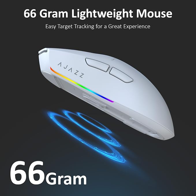 AJAZZ AJ139 V2 MC Wireless Gaming Mouse with RGB Charging Dock, 66g Ultra-Lightweight Tri-Mode Optical Mouse, 12000 DPI PAW3311 Sensor, Ergonomic Rechargeable Gaming Mouse for PC/Mac - White - Image 7