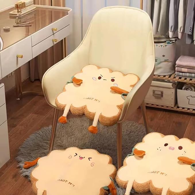 Toast Seat Cushion Bread Pillow with Aggrieved Expression, Kawaii Food Chair Pads for Office Dorm Bedroom,Pillow Cushion Gift for Birthday, Christmas (Square) - Image 3