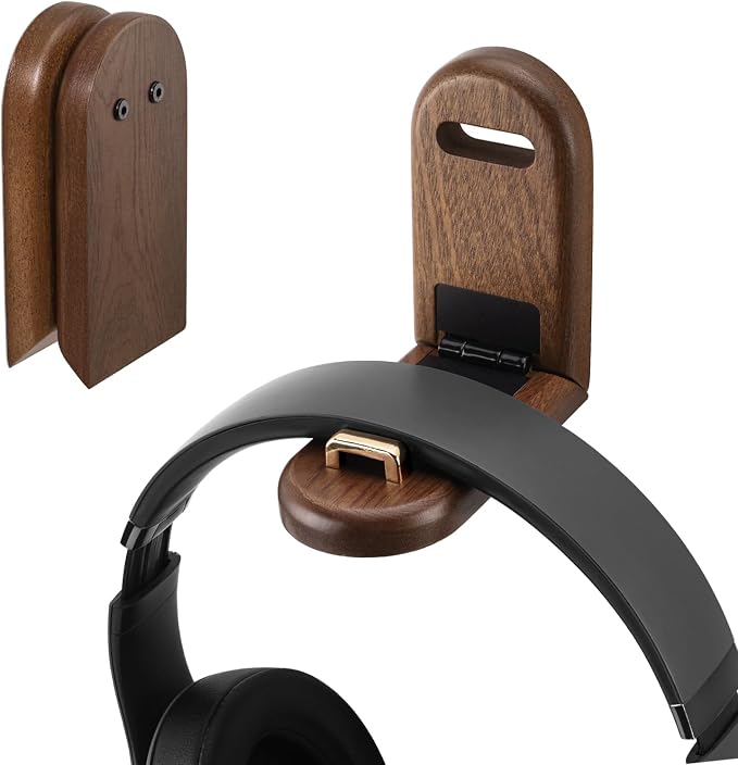 Wood Headphone Hanger Wall Mount Stand，Foldable Headset Holder Hook by HEWYIOS