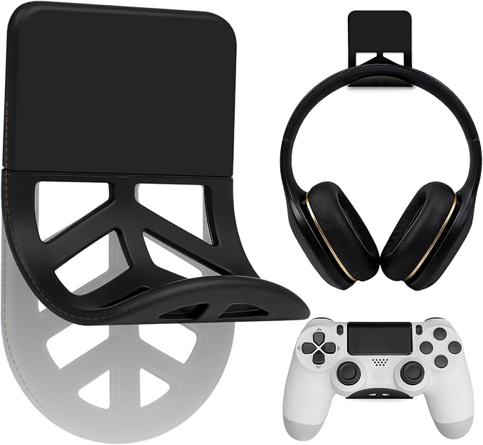 Wall Mount Headphone Stand, 2-in-1 Bendable Silicone Controller Holder, Adhesive Under Desk Hook for Gaming Office & Home, Fits All Headphones for PS5 Xbox Controllers - 1 Pack (Black/White) by Nezylaf