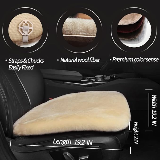 LLB Genuine Sheepskin Car Seat Cushion Seat Covers for Cars Trucks SUV Comfort Seat Protector Pad for Car Driver Seat Car Accessories for Women Office Chair Car Decor (Pearl Front Seat Cushions-2 Pcs) - Image 3