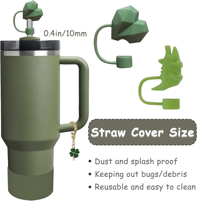 Stanley Cup Accessories Set,Including 2 Pcs 0.4in Straw Cover, 1 Silicone Spill-Proof Stopper Set of 3, 1 Cute Flower Handle Charm, 1 Silicone Boot Fits Stanley 40&30 Oz Tumbler (Dried Pine) - Image 2