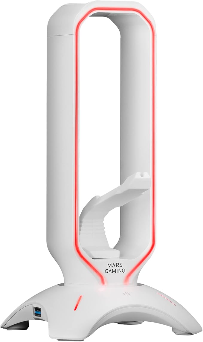 Mars Gaming MHHPROW, Gamer Headset Stand with 2xUSB HUB + Bungee Mouse, White by Mars+Gaming