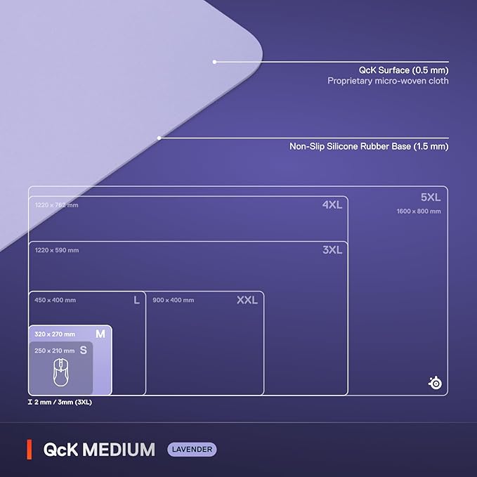SteelSeries QcK Cloth Gaming Mouse Pad - Exclusive Micro-Woven Surface - Optimized for Gaming Sensors - Maximum Control - Size M - Lavender - Image 5