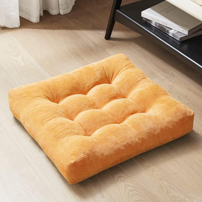 Large Floor Pillows for Adults, Square Meditation Cushion, 22 Inch Yellow | Reading nook & office use, Tatami seating, Breathable corduroy cover, 3.5 in thick, Shredded memory foam fill, Yoga pad by DegreesofComfort