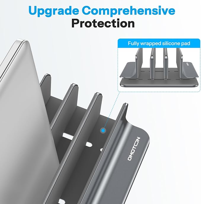 OMOTON 3-Slot Multiple Vertical Laptop Stand, Fits All MacBook, Grey - Image 3