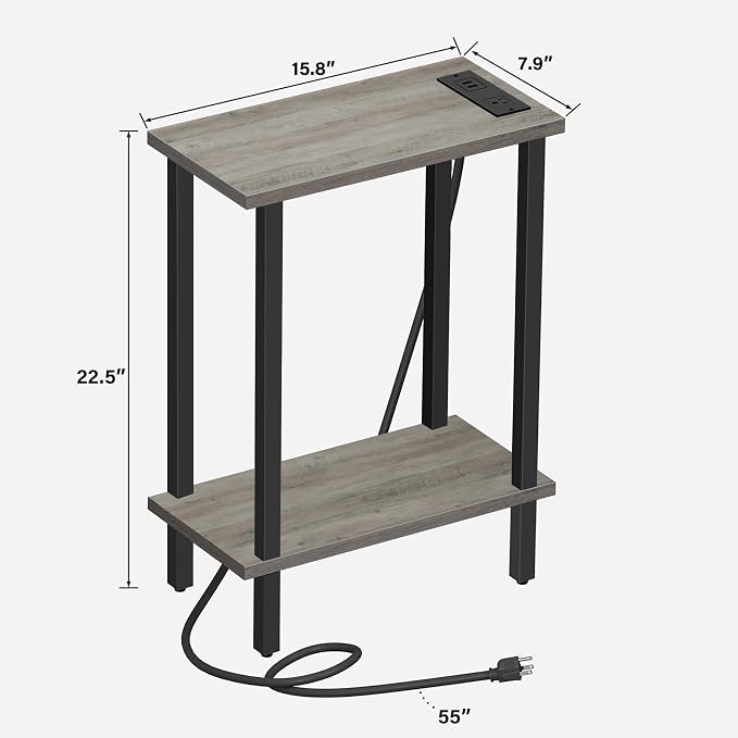 TUTOTAK Narrow Side Table, 2-Tier Small End Table with Charging Station - Image 3