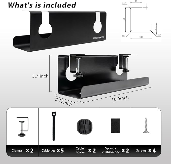 Under Desk Cable Management Tray No Drill, 17" Cable Organizer with Clamp - Image 2