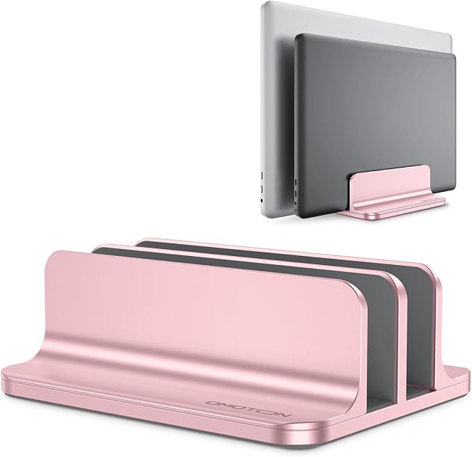 OMOTON Dual Vertical Desk Laptop Stand Holder, Fits MacBook Air, Rose Gold by OMOTON