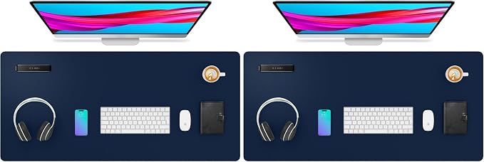 Aothia Leather Desk Pad Protector, Mouse Pad,Office Desk Mat, Non-Slip PU Leather Desk Blotter, Laptop Desk Pad, Waterproof Desk Writing Pad for Office and Home (Dark Blue,36" x 17") (Pack of 2) by AothiaSimpleNaturalUnique