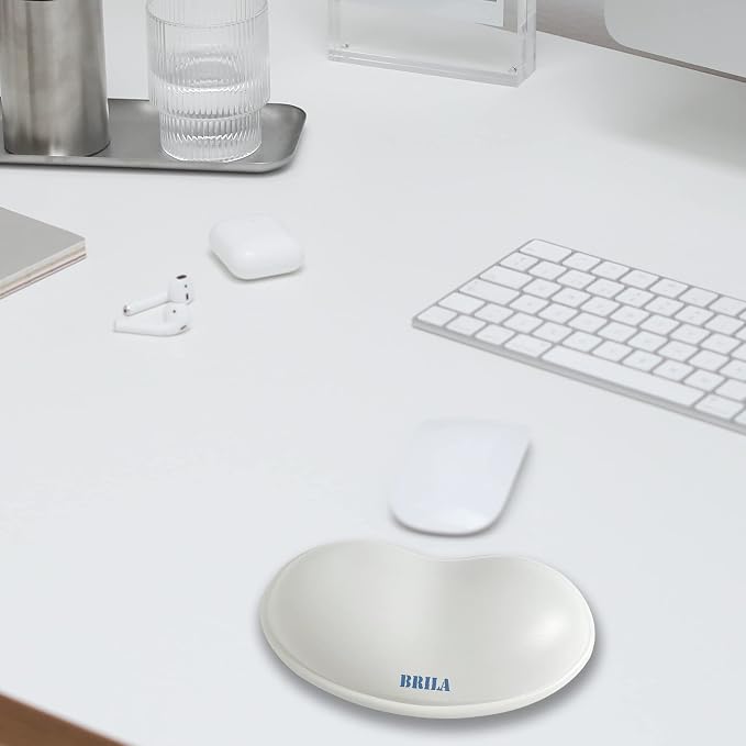 BRILA Ergonomic Silicone Mouse Wrist Rest, Cooling Silica Gel PU Leather Mouse Wrist Support Pad for Office Work and Laptop Computer Gaming (White Leather) - Image 7