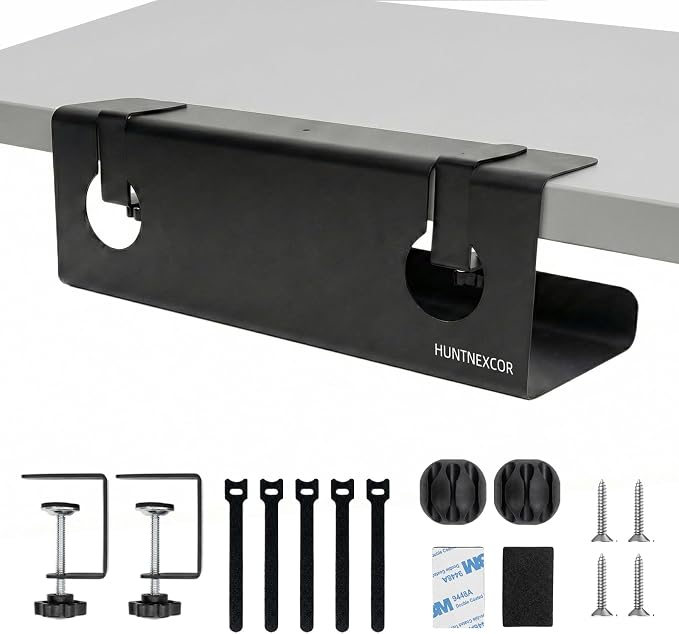 Under Desk Cable Management Tray No Drill, 17" Cable Organizer with Clamp - Image 8