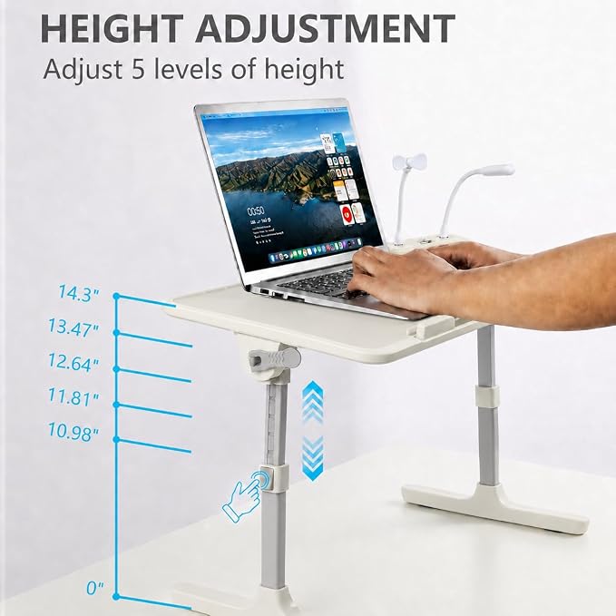Laptop Desk for Bed, Height & Angle Adjustable Lap Desk with USB Cooling Fan, LED Light and USB Ports, Foldable Portable Laptop Table for Couch, Sofa, Floor, Reading, Writing (Gray) - Image 3